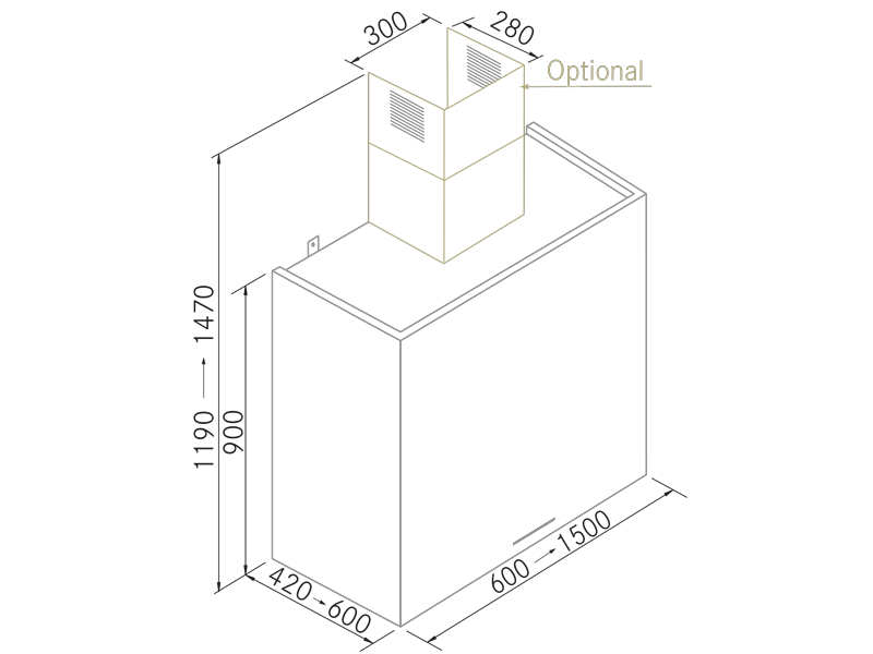 Range Hoods - Square SP Inox - Technical design