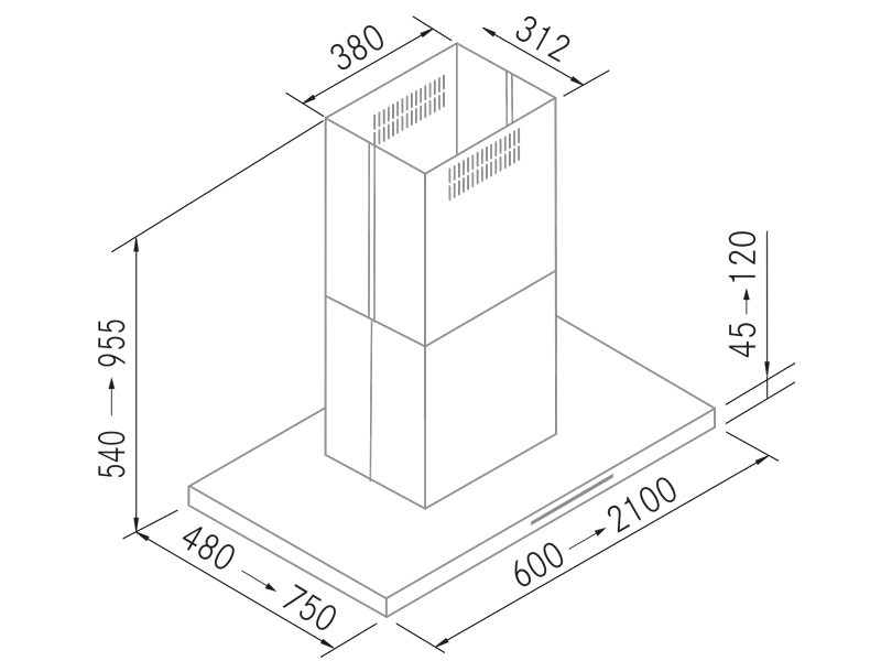 Range Hoods - Mercury SP Isla Inox - Technical design