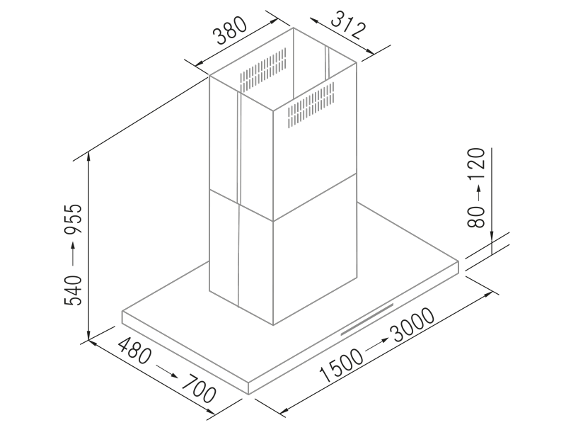 Range Hoods - Mercury SP Isla Inox - Technical design