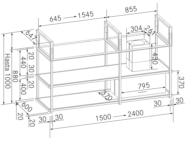 Campanas Extractoras de Cocina - iCustom SP Negra - Plano técnico