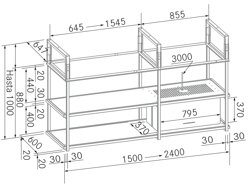 Campanas Extractoras de Cocina - iCustom SP Negra - Plano técnico